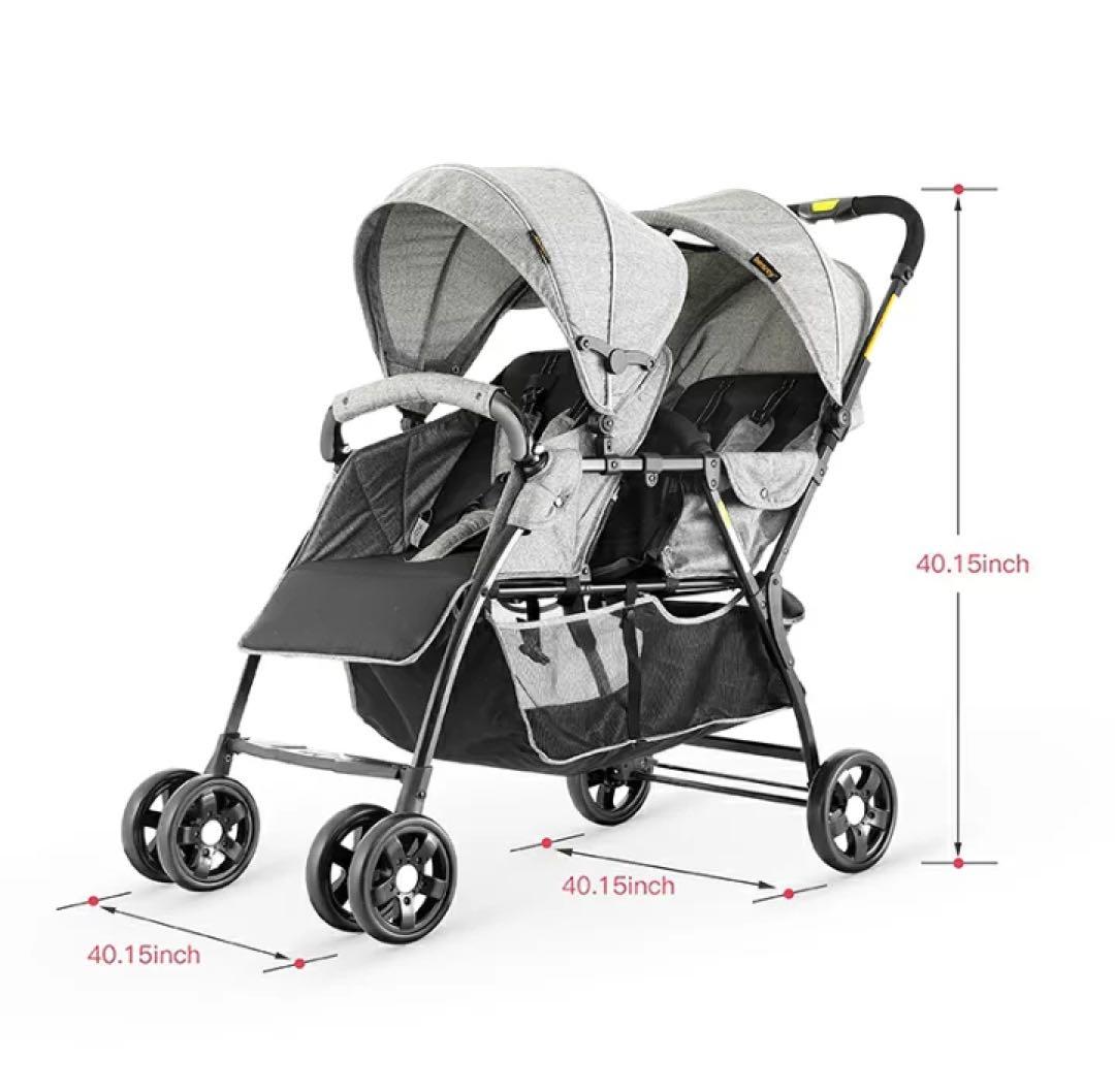 【期間限定価格】besrey 2人乗りベビーカー　グレー