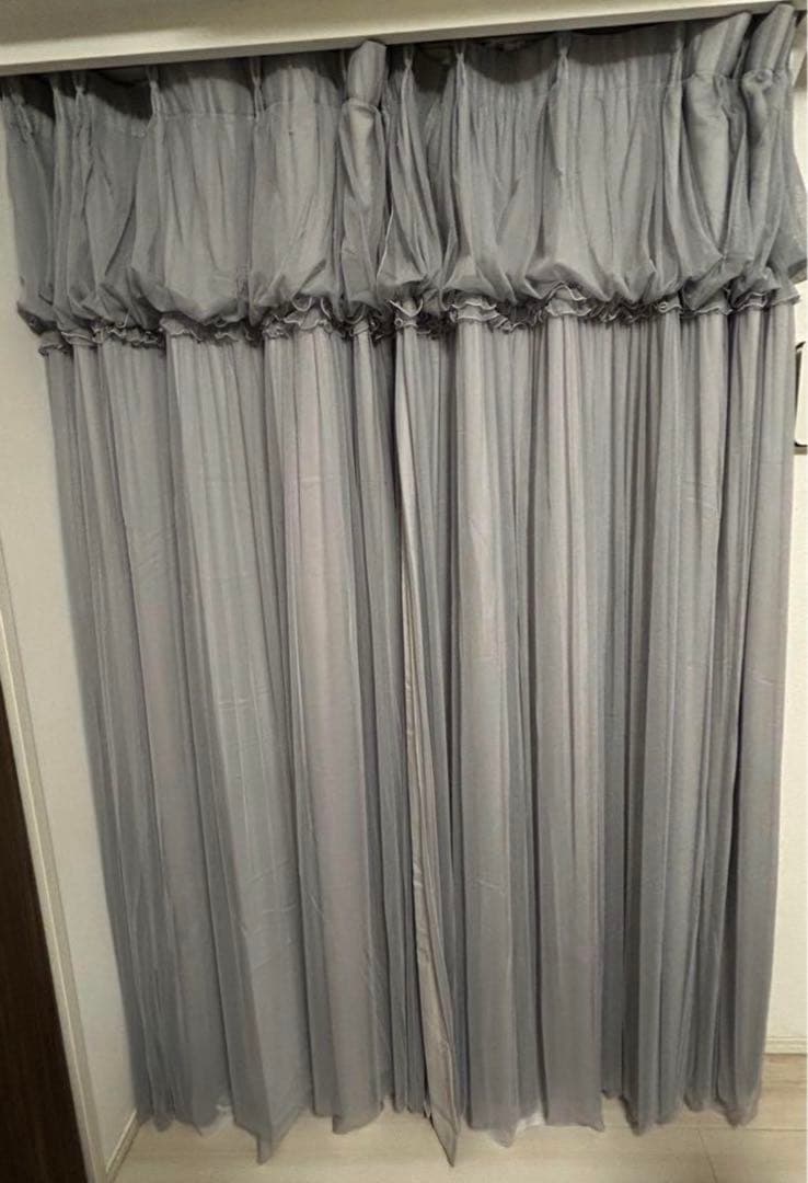 Francfranc チュールバルーン ダブルカーテン ライトグレー ドレープ