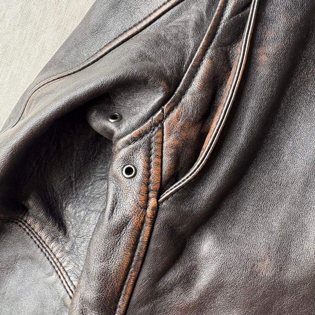 AVIREX エイジド スタンド シングルライダース　カスタム 羊革 茶芯 M