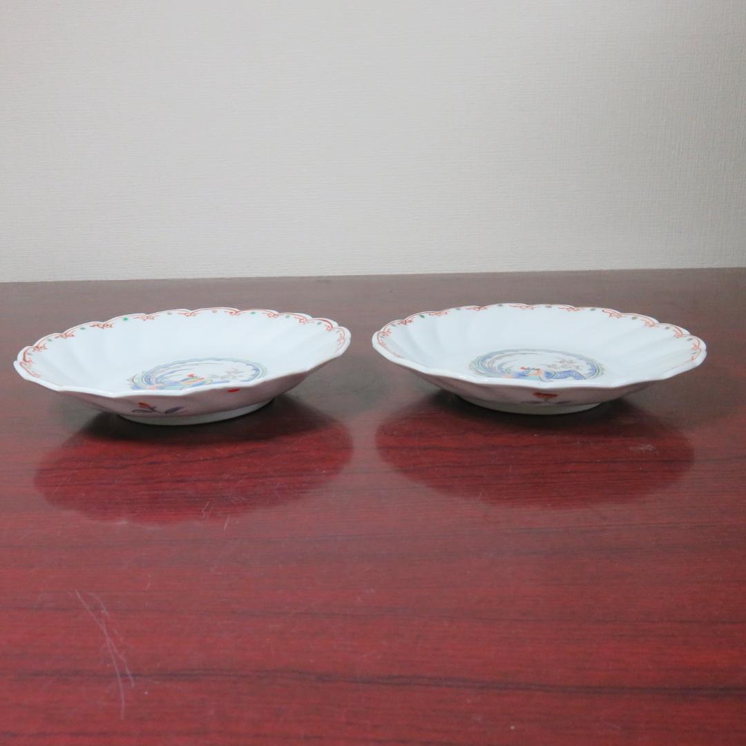 中皿 鳳凰 色絵付 窯傷 2枚 銘 明治 九谷