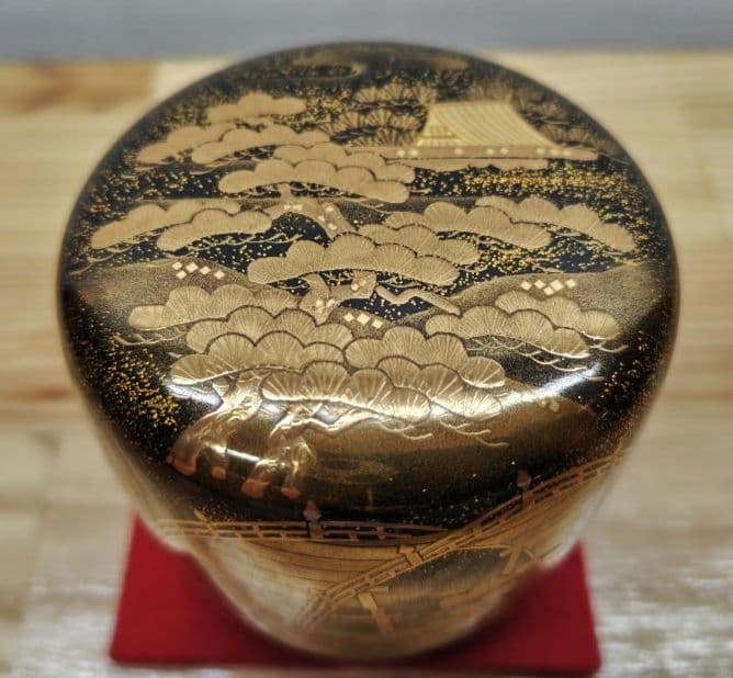 送料込【逢絢亭】茶道具 大棗 加賀塗 住吉蒔絵 内梨地 木製 芝野紫光 共箱入り