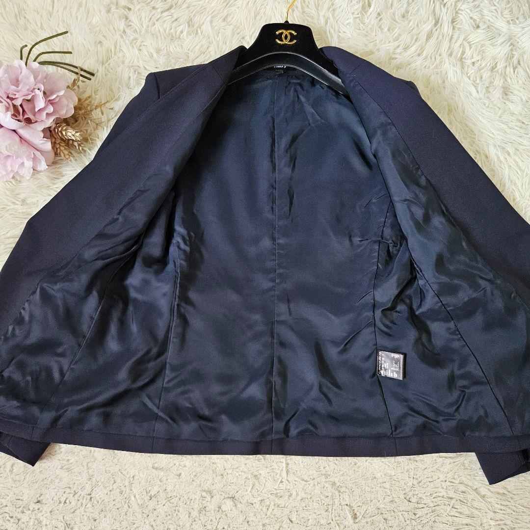 美品 Theory ノーカラージャケット パンツ スーツ 2 M ダークネイビー