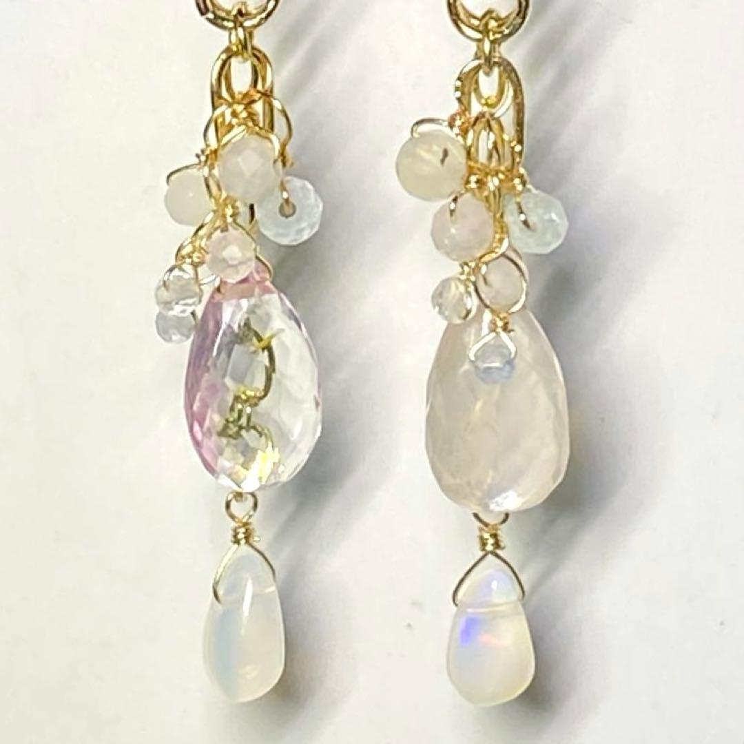 【極上カット】ピンクアシメ☆天然石ピアス