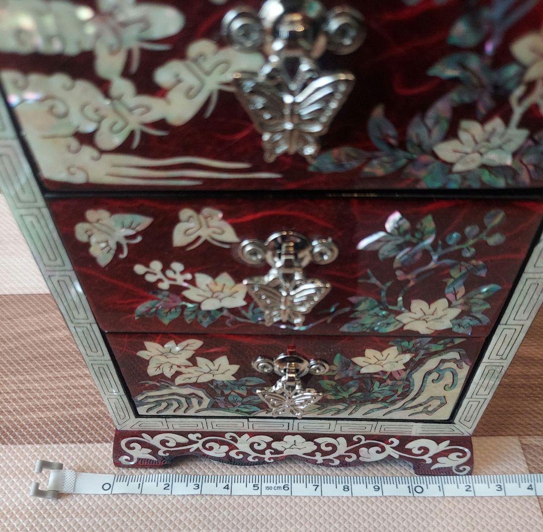 韓国 螺鈿 宝石箱 鶴花蝶 3段 引き出し ジュエリーボックス