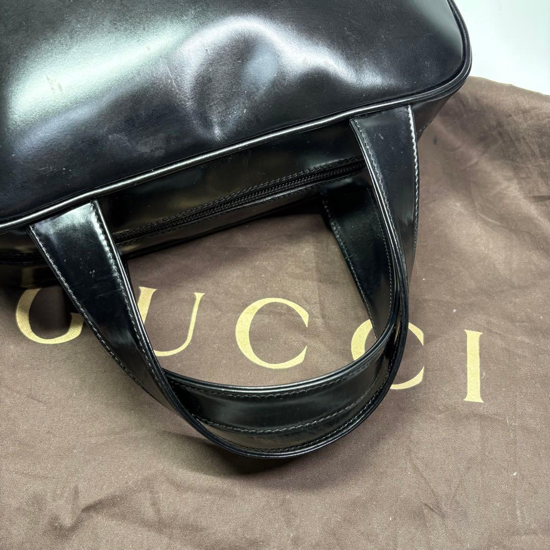 美品　グッチ GUCCI エナメル GG ハンドバッグ ヴィンテージ　ブラック