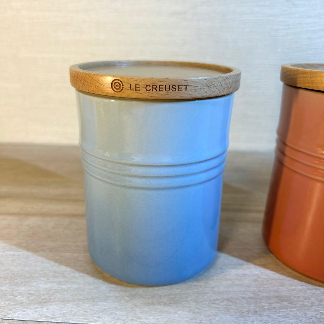 ルクルーゼ　キャニスター　シリンダージャー　木製蓋付き　3個セット