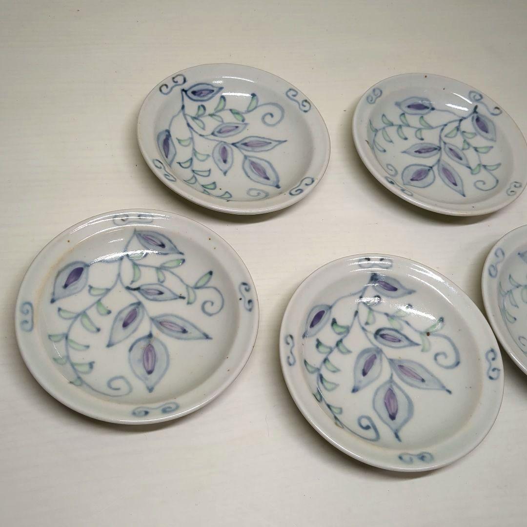 走破窯　希少　五代　佐藤走破作　染錦中国多数民族綿網文　三寸皿　小皿揃