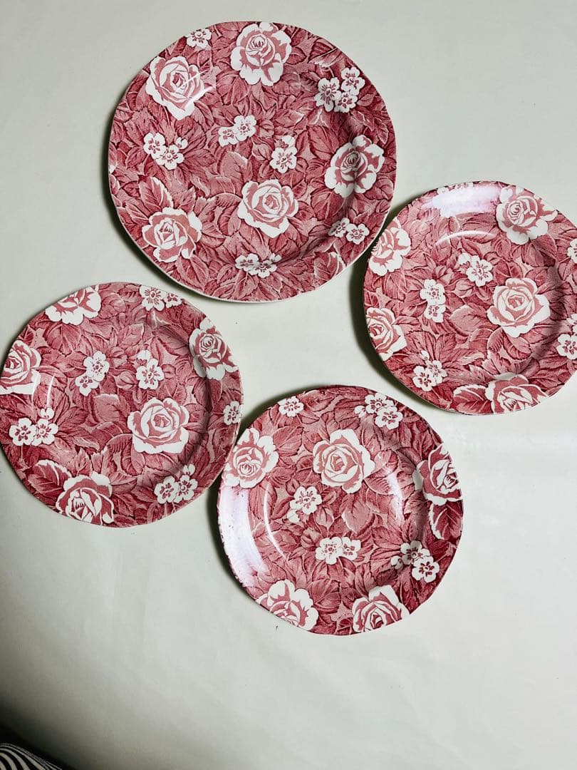 ヴンテージburleighビクトリアンチンツ 大中プレート4枚、カップ3個セット