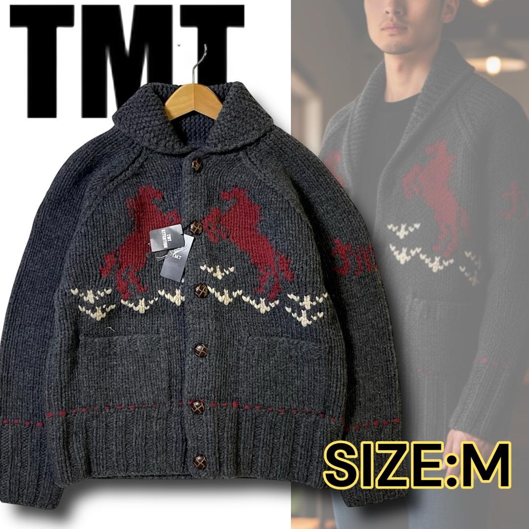 M 定価6600円 TMT カウチンニット カーディガン ニットブルゾン 黒