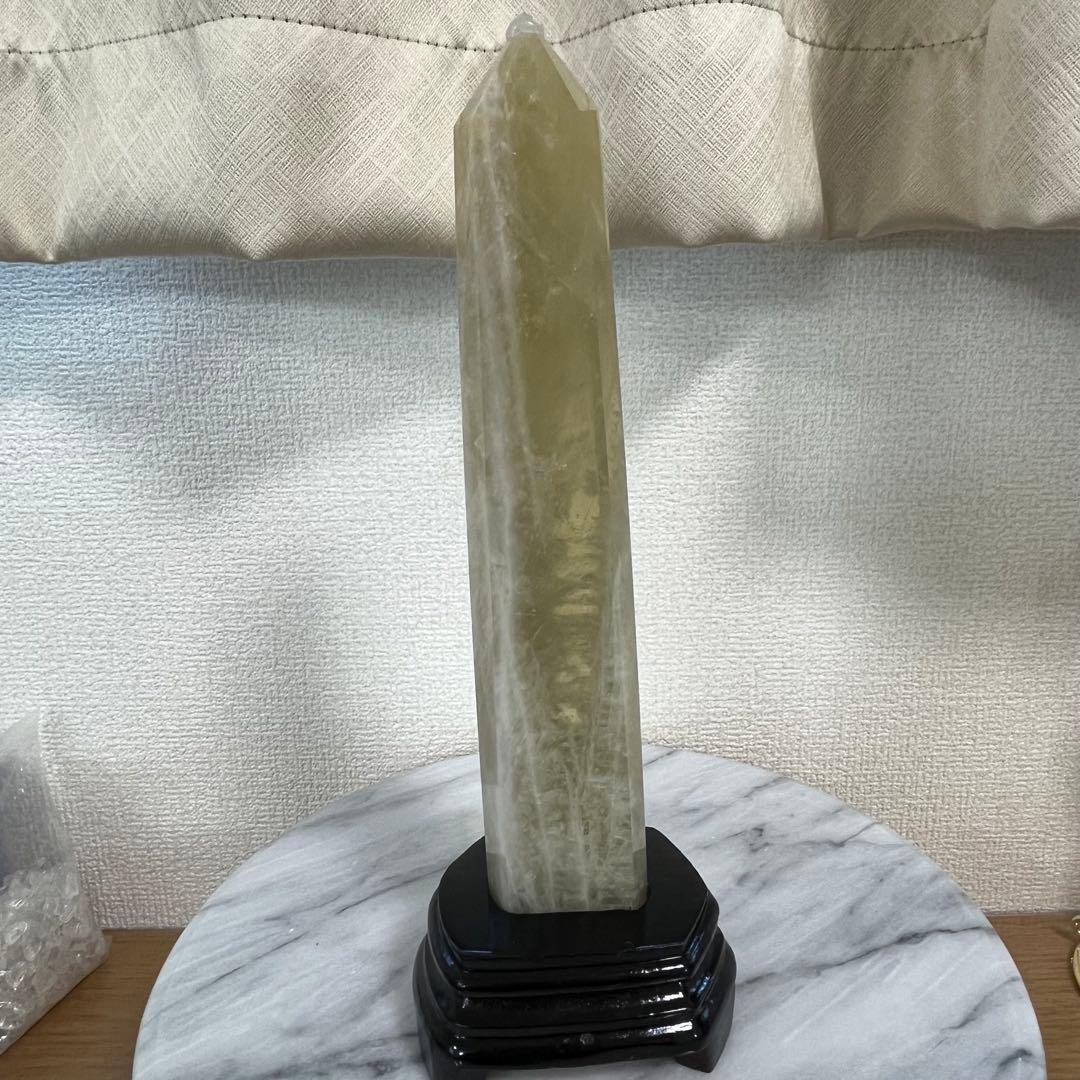 【天然石】大サイズ　シトリン　タワー　ポイント　六角柱　台座付き