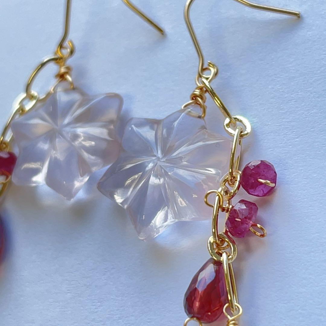 おまとめです！14kgf ローズクォーツとハーキマーのピアス