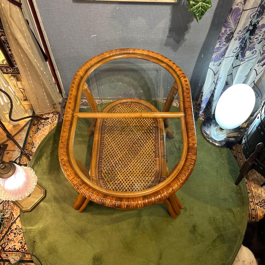 Sale ヴィンテージ 籐ラタンフレーム オーバル　ローテーブル