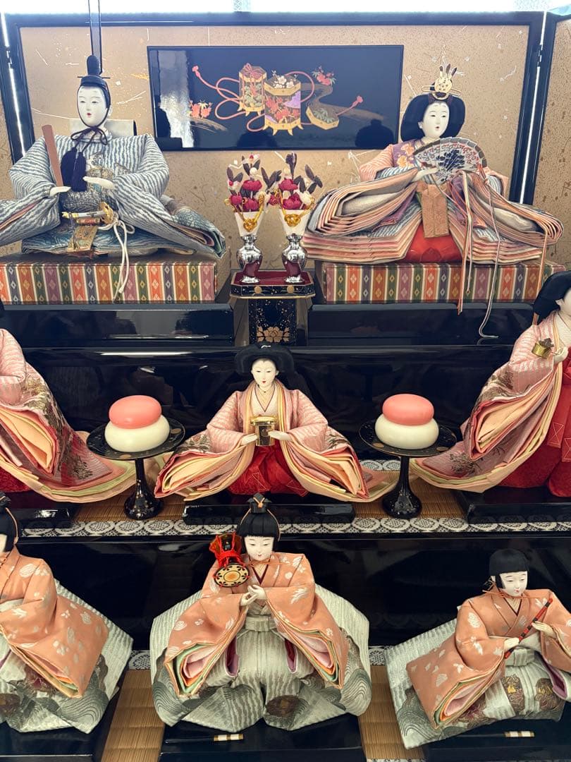 雛人形 七段飾り 台・屏風・道具③④⑤ 三段重/ぼんぼり/桜橘 ※シミ色あせあり