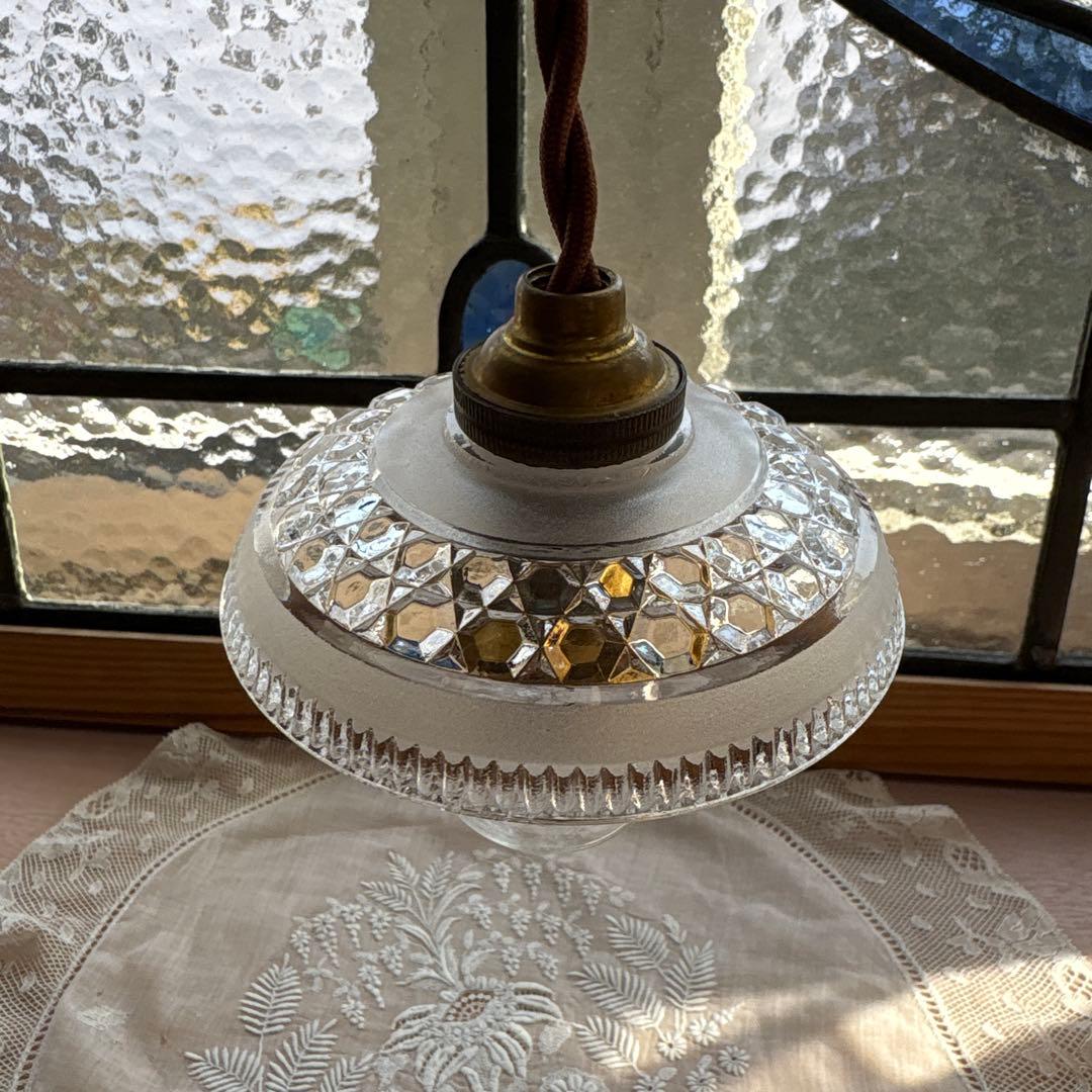 フランスアンティーク　オールドバカラ　ミニガラスシェードランプ