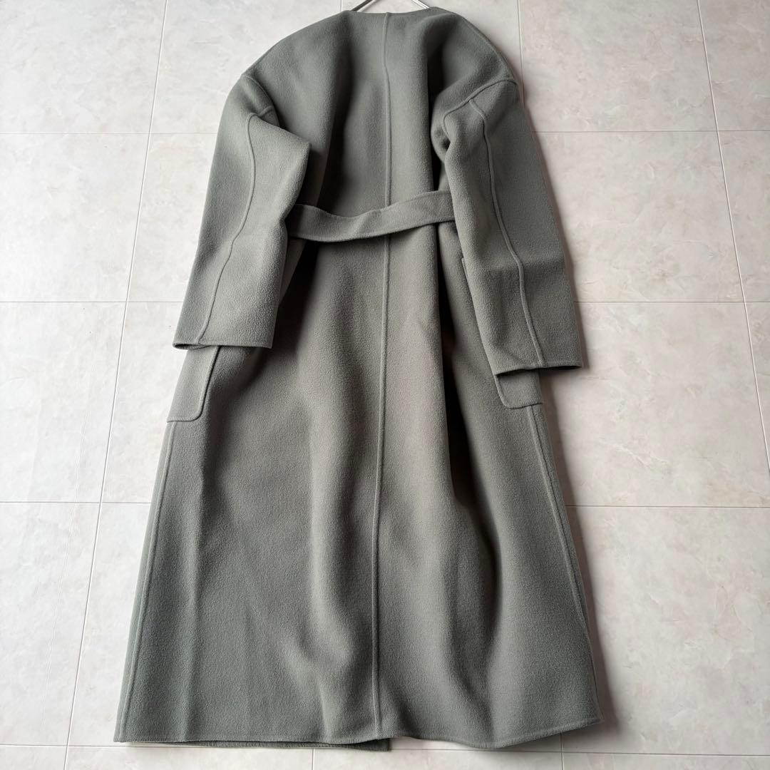 ユナイテッドアローズ ウール リバー ベルテッド ロングコート グレー 36