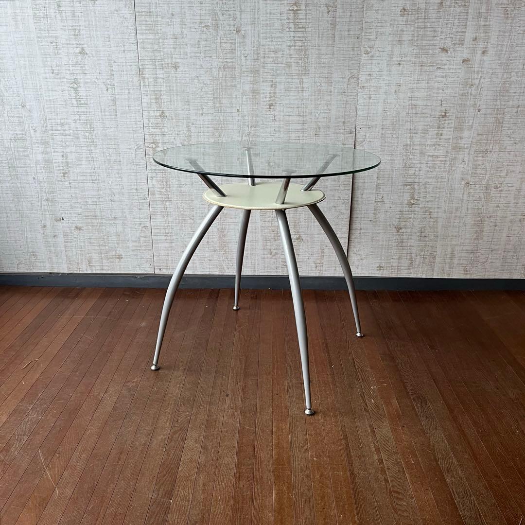 【アンティーク】ガラステーブル ダイニングテーブル 丸型 ポストモダン 古家具