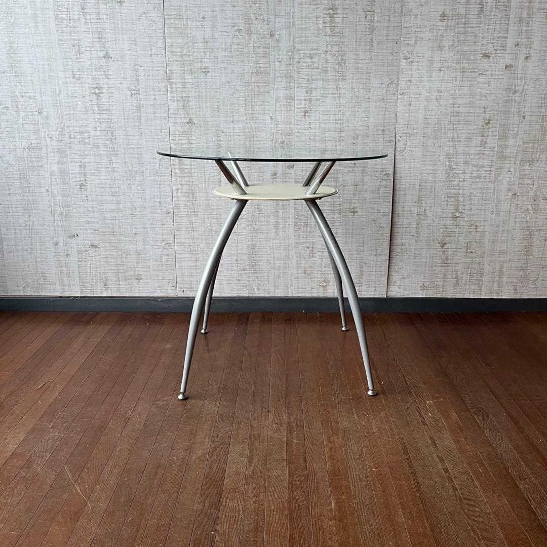 【アンティーク】ガラステーブル ダイニングテーブル 丸型 ポストモダン 古家具