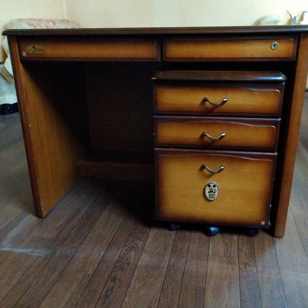 ミッキーマウス木製机 4引き出し ブラウン