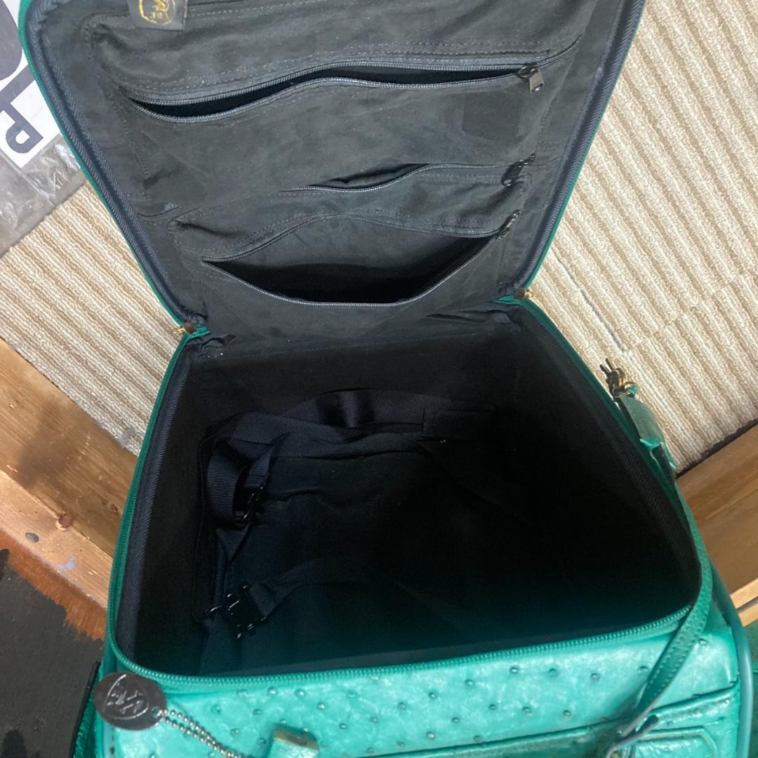 ▼JRA オーストリッチ　キャリーバッグ　グリーン　日本製　レザー　鍵付き