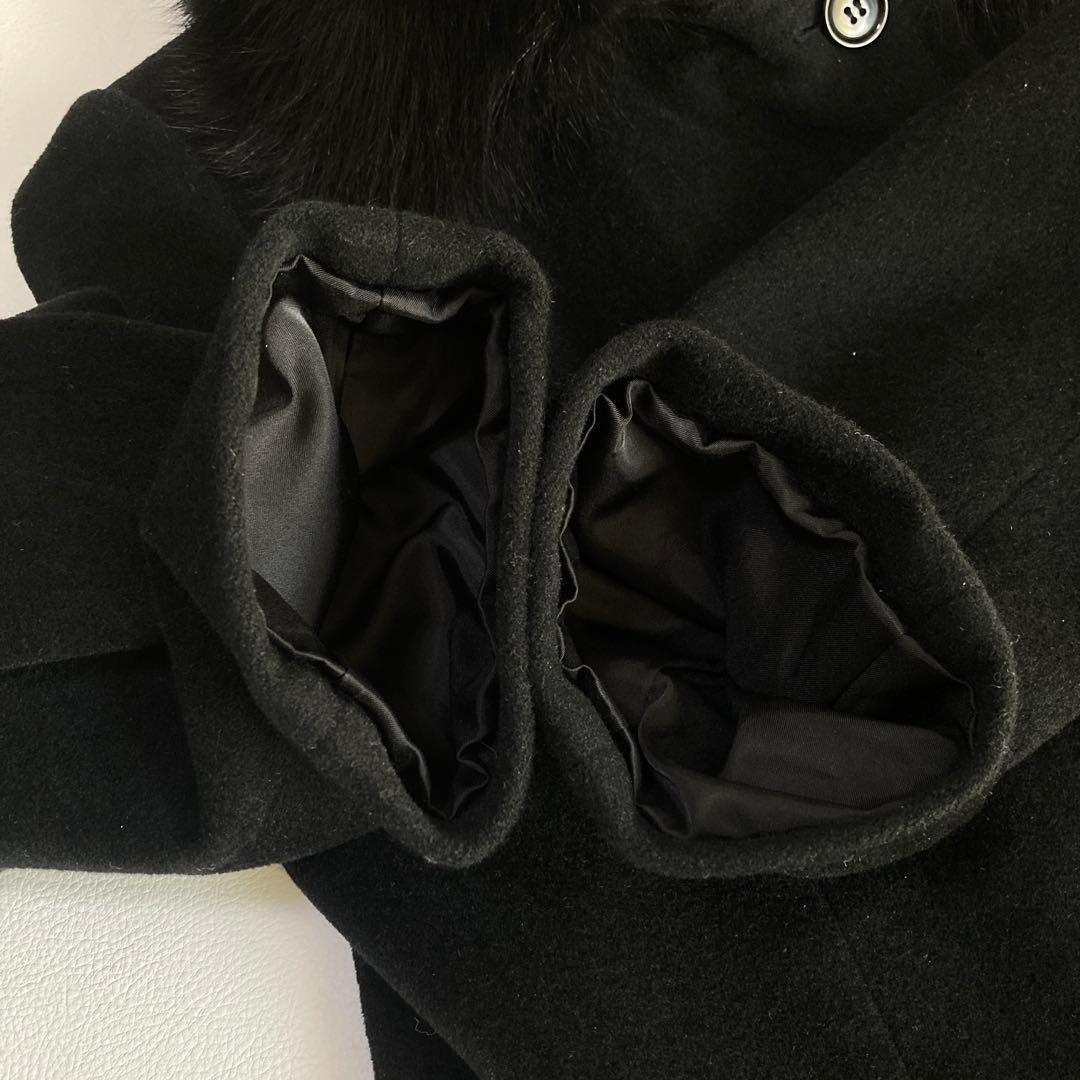 美品 MEMOEY オンワード樫山 ロングコート アンゴラ フォックス 黒 L