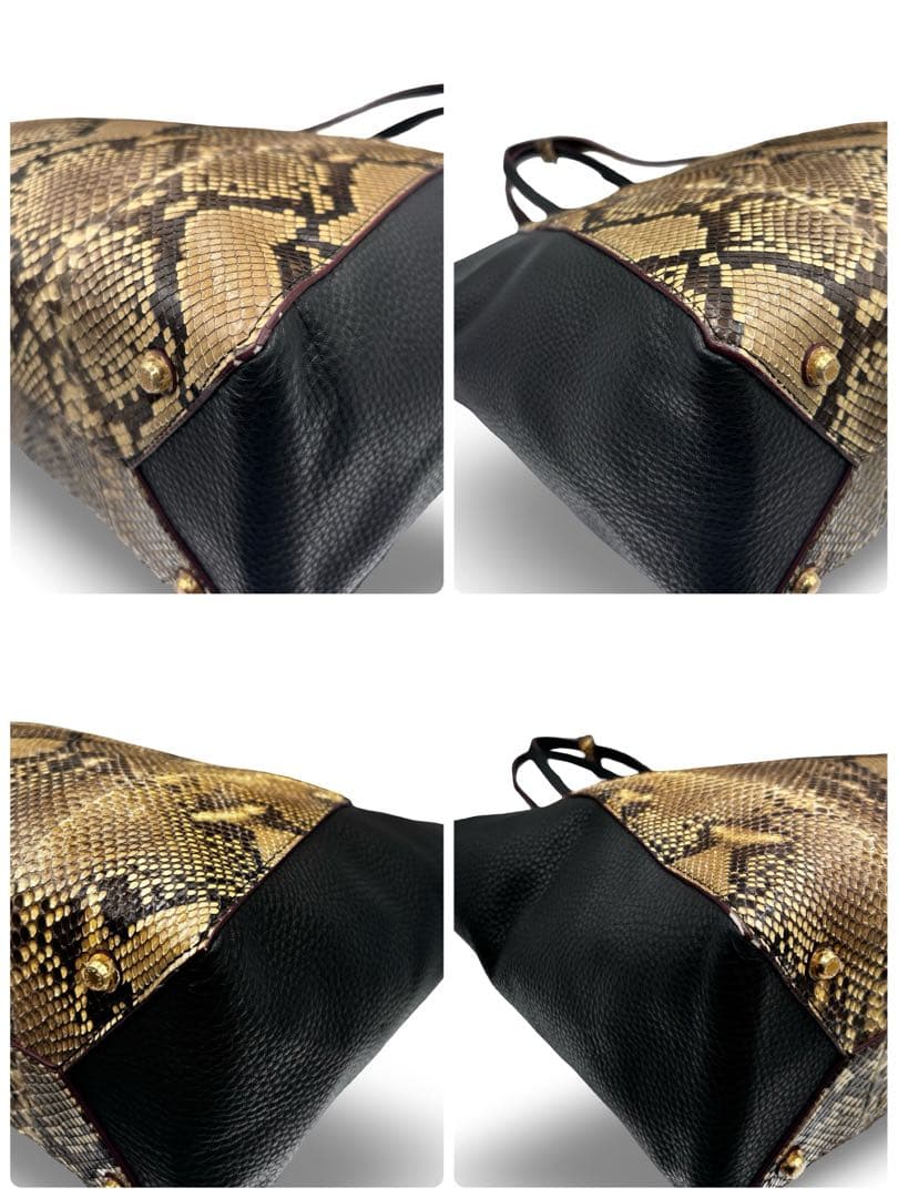 【良品】ココセリュクスゴールド　トートバッグ　パイソン　レザー　チャーム　黒