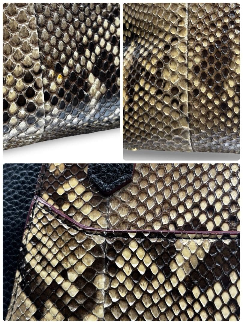 【良品】ココセリュクスゴールド　トートバッグ　パイソン　レザー　チャーム　黒