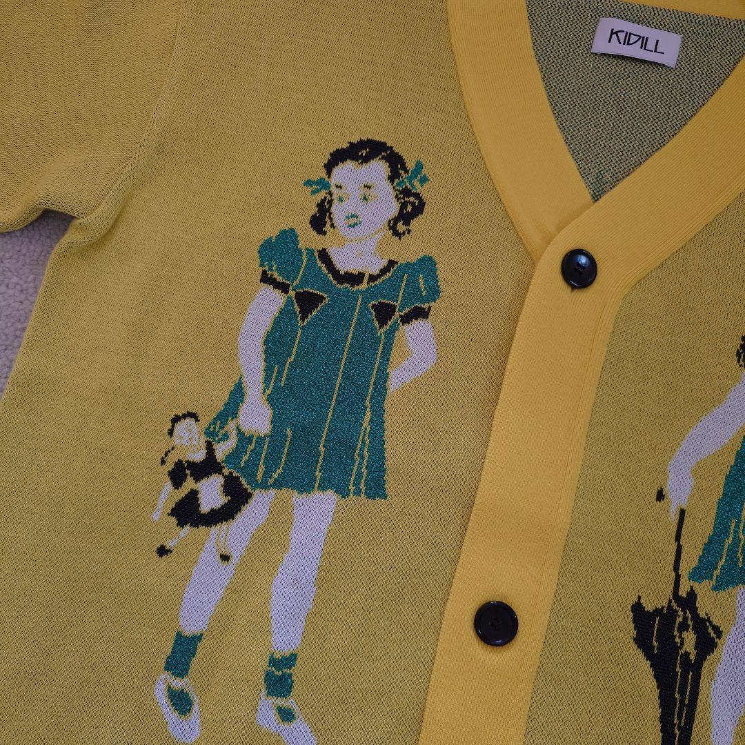 Kidill イラスト付きイエローカーディガン