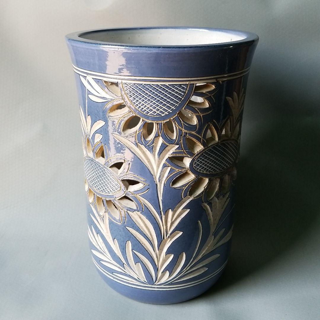 信楽焼傘立て  大容量❗釣鐘型呉須ひまわり 高さ４９cm