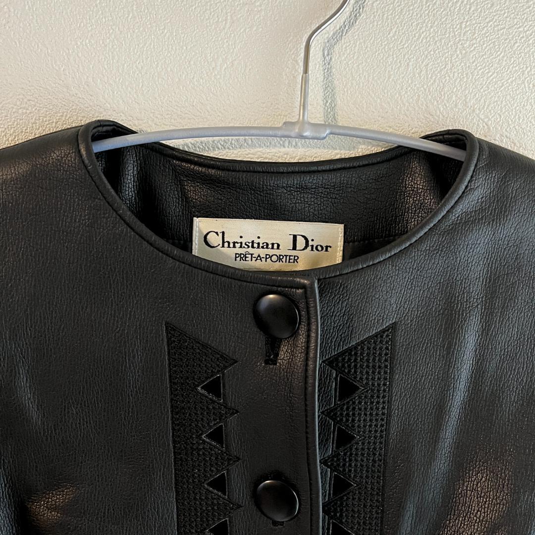 Dior　ディオール　革ジャン　ブラック　ジャケット　丸首　ヴィンテー