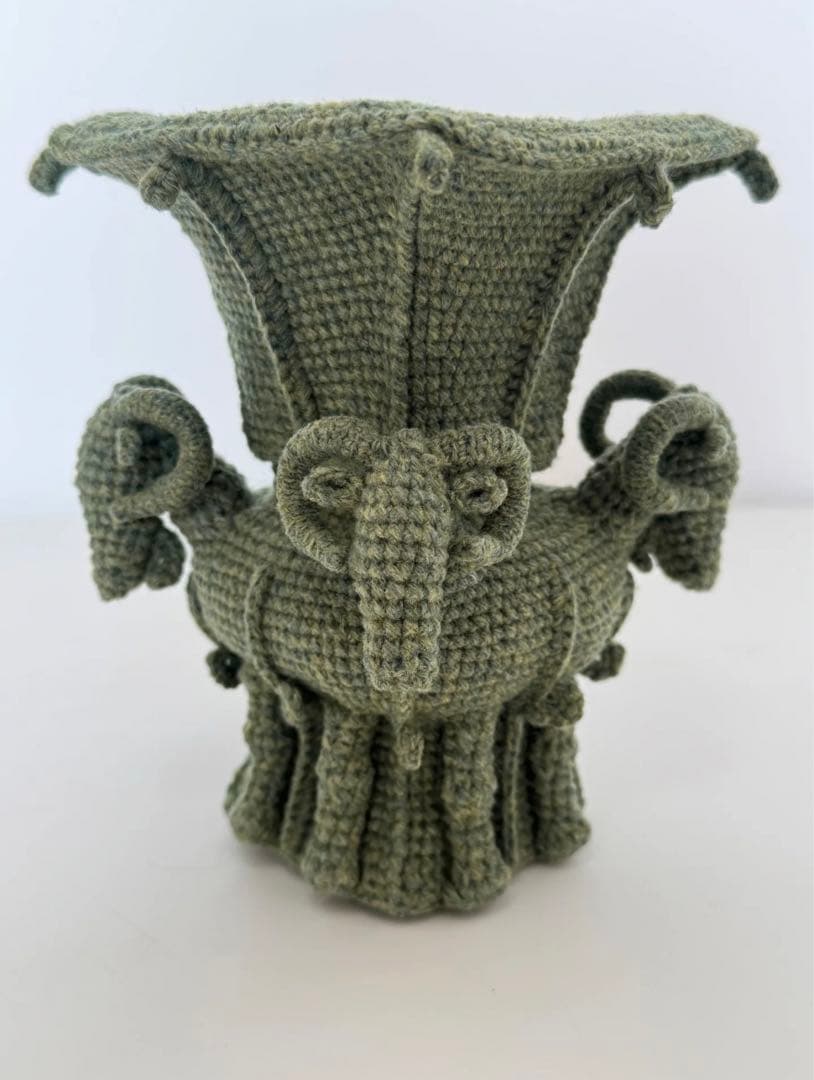 緑色四羊銅方尊かぎ針編み花瓶