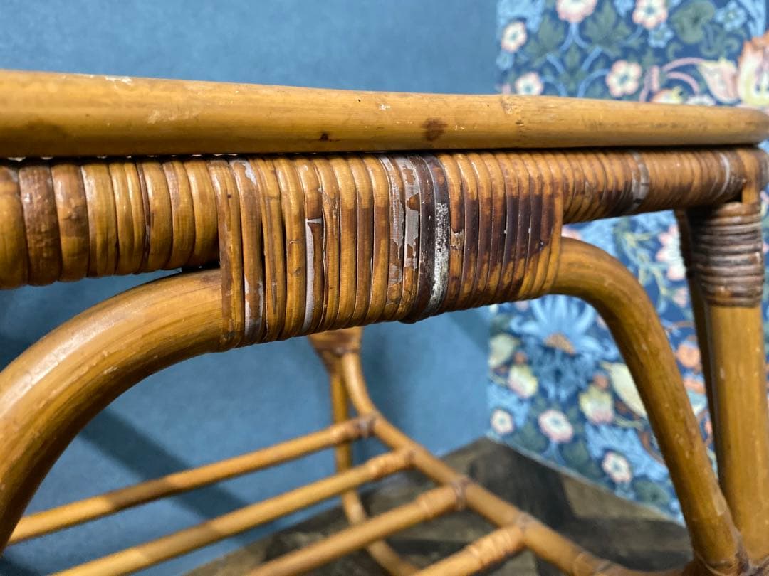 ガラステーブル 籐 ラタン 昭和レトロ インテリア 当時物