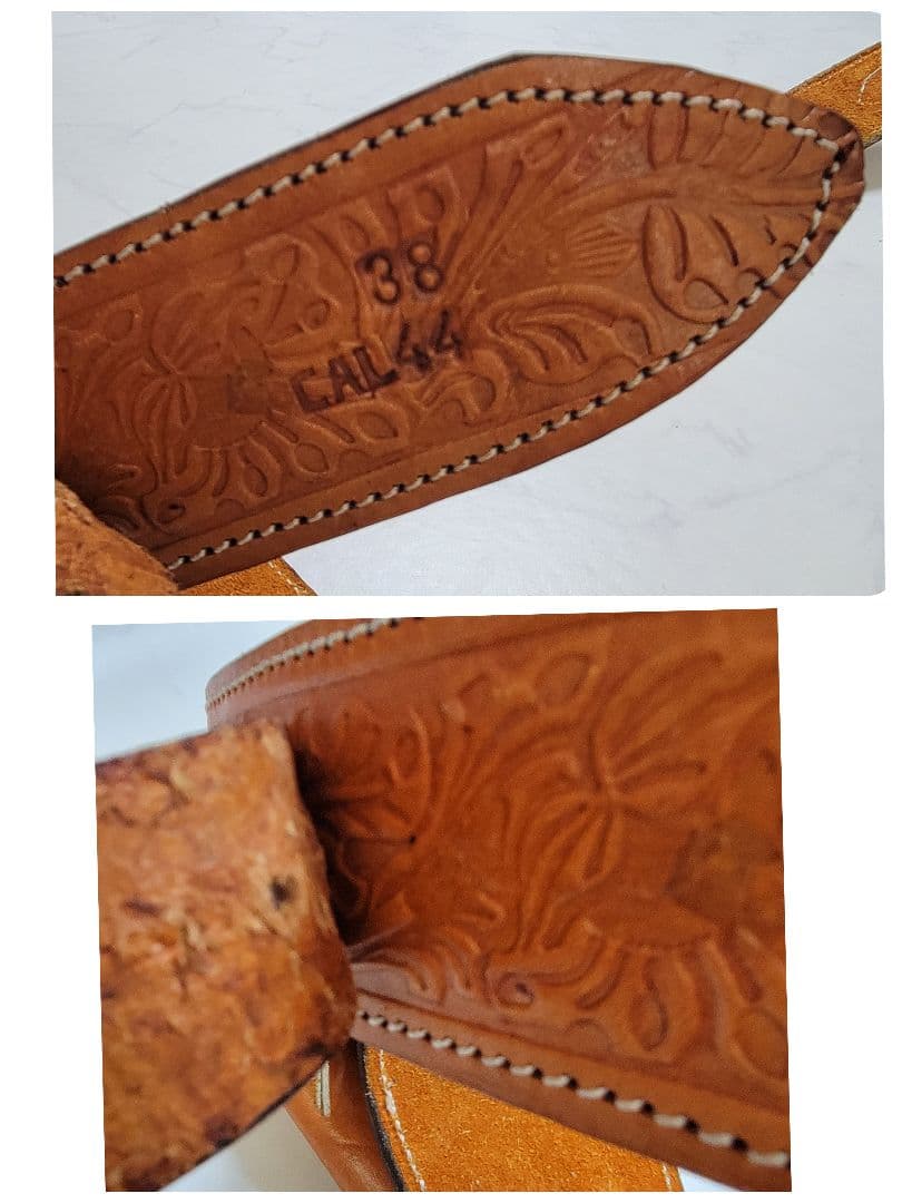 【美品】本革 カービング ウエスタン ガンベルト ホルスター付