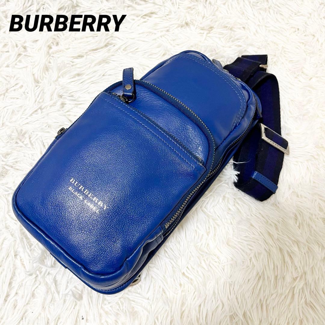 ✨希少✨BURBERRY メンズ ビジネス レザー ボディバッグ ロイヤルブルー