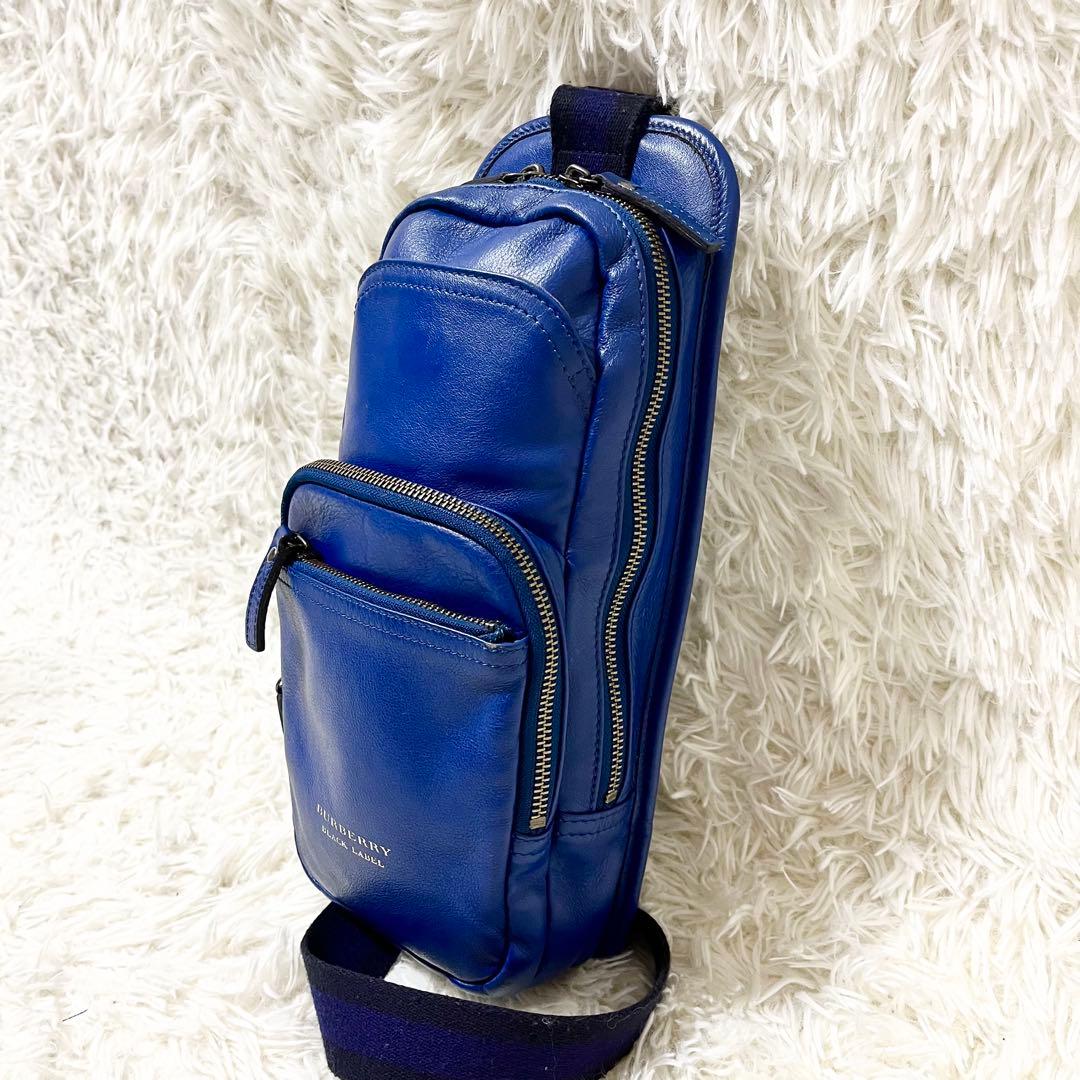 ✨希少✨BURBERRY メンズ ビジネス レザー ボディバッグ ロイヤルブルー