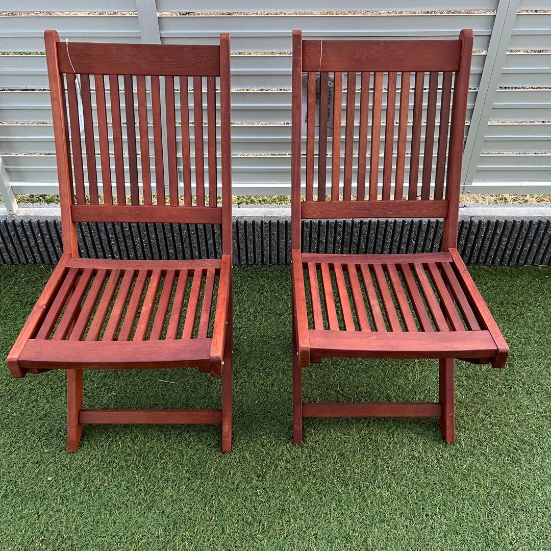 【新品】ぼん家具 木製チェア 2脚セット　ガーデンチェア 屋外