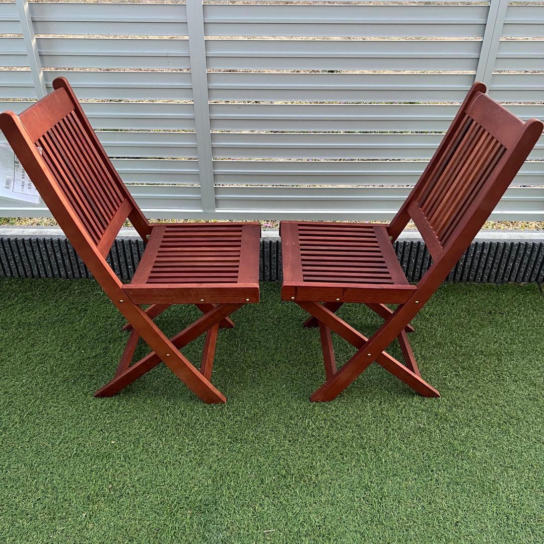 【新品】ぼん家具 木製チェア 2脚セット　ガーデンチェア 屋外