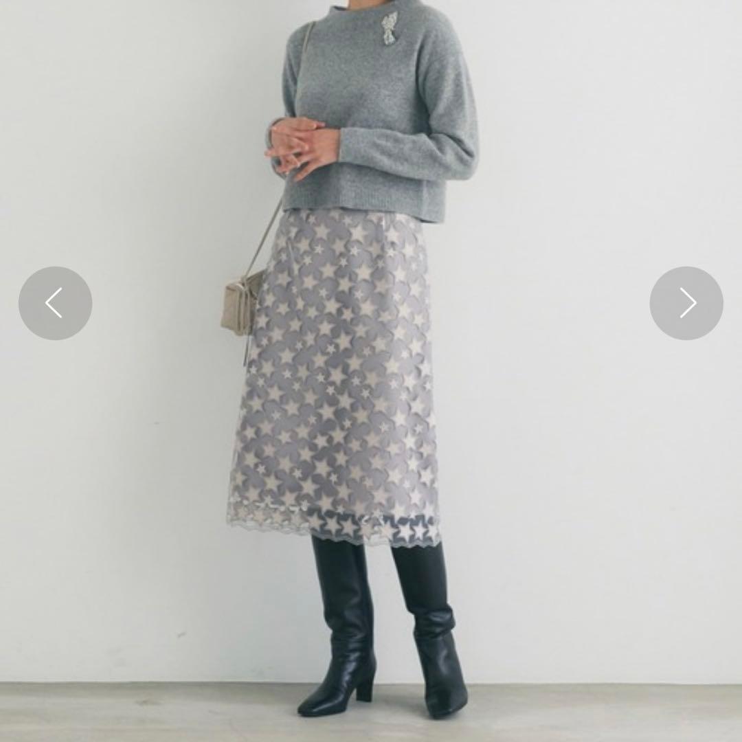 ANAYI アナイ　スターエンブロイダリーＡライン　スカート　星　刺繍　36