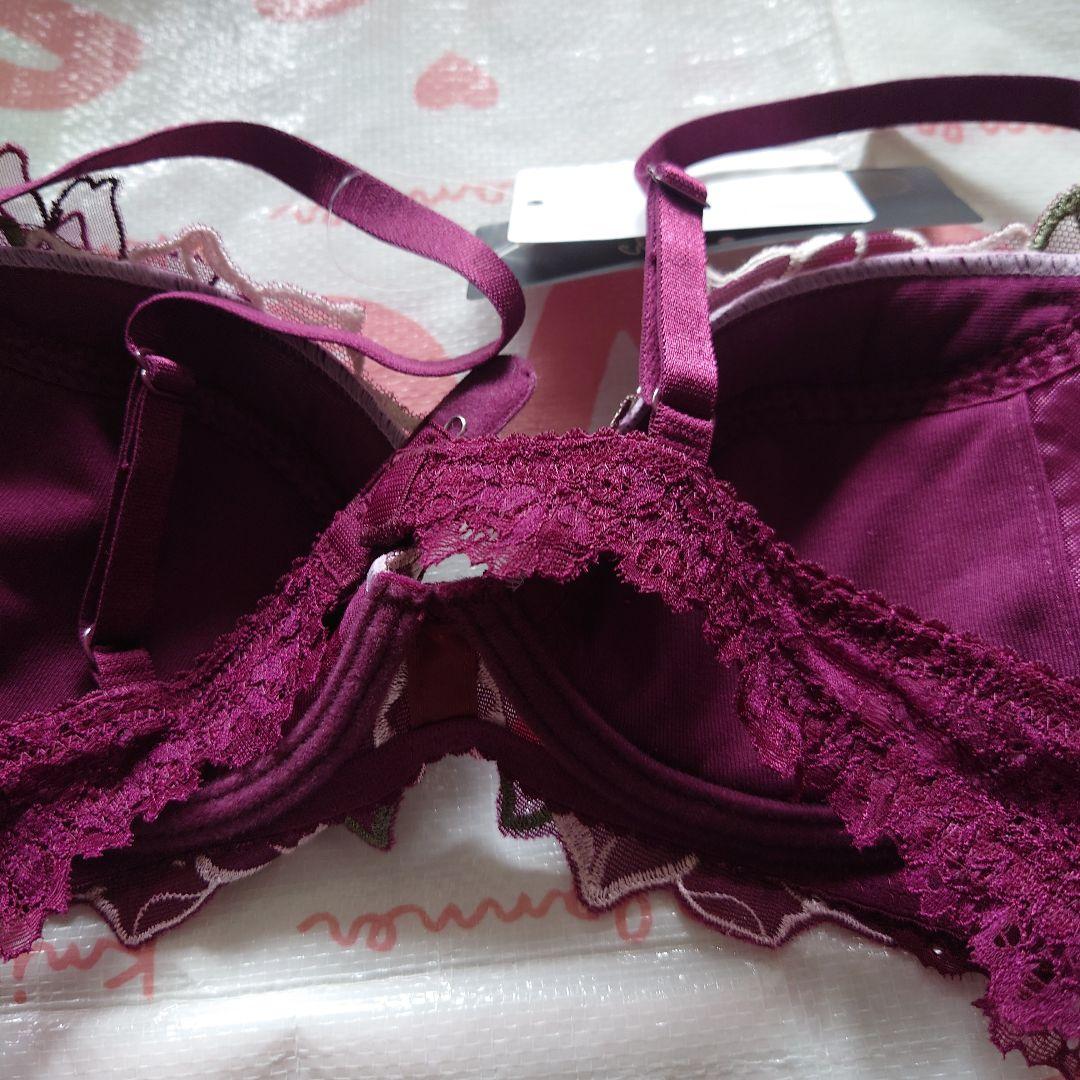 ワコールサルート 豪華花柄レース ブラジャーショーツセット ワインレッドB75m