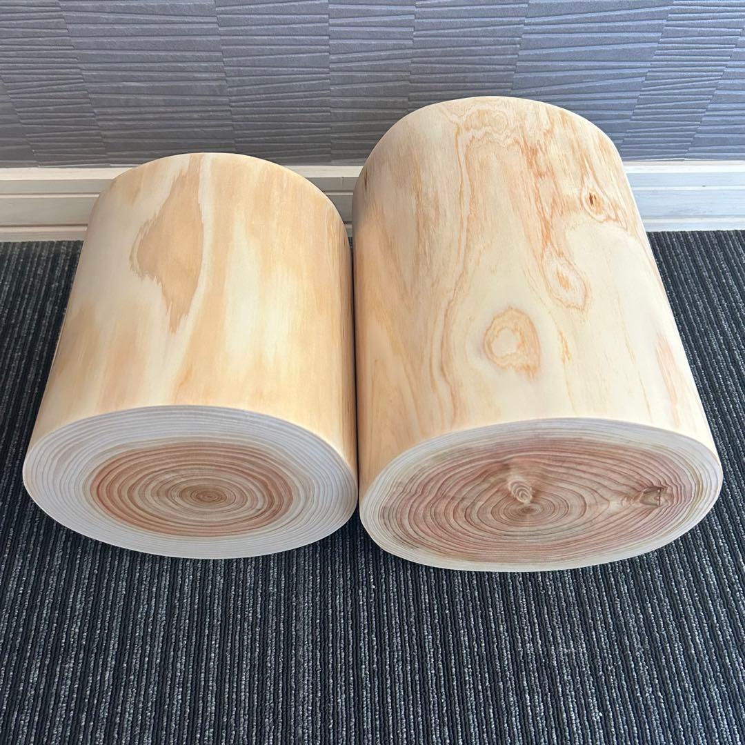 【3点セット】檜の丸太椅子 スツール 天然木 ディスプレイ台 生木No.018