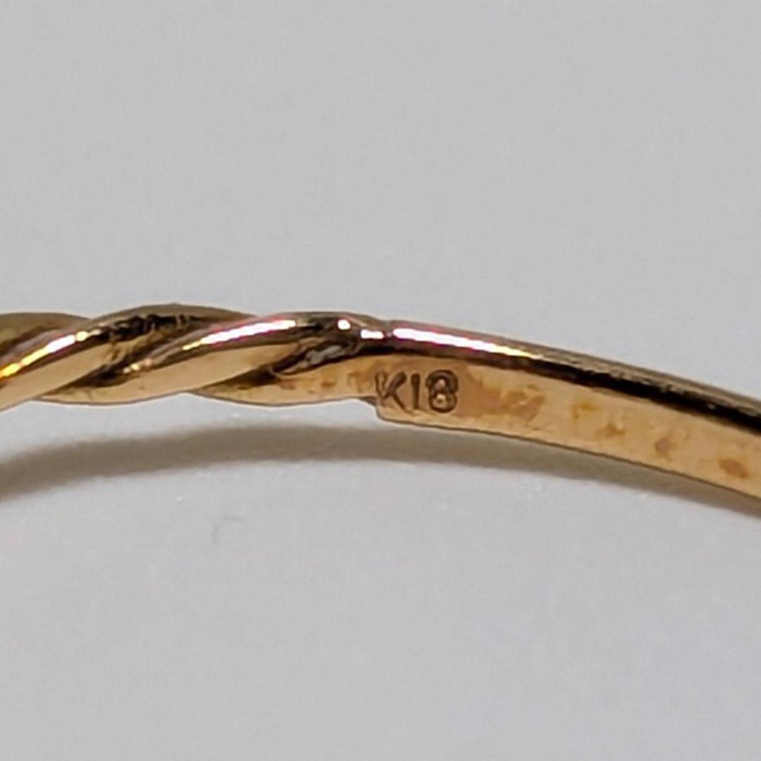K18 リング　11号　ツイストリング　ピンク石