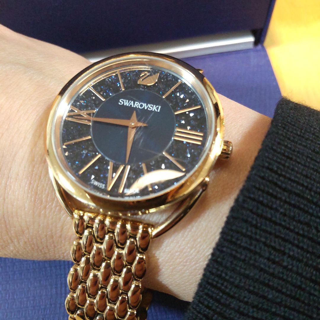 Swarovski ゴールドメタルバンド 青クリスタル 腕時計