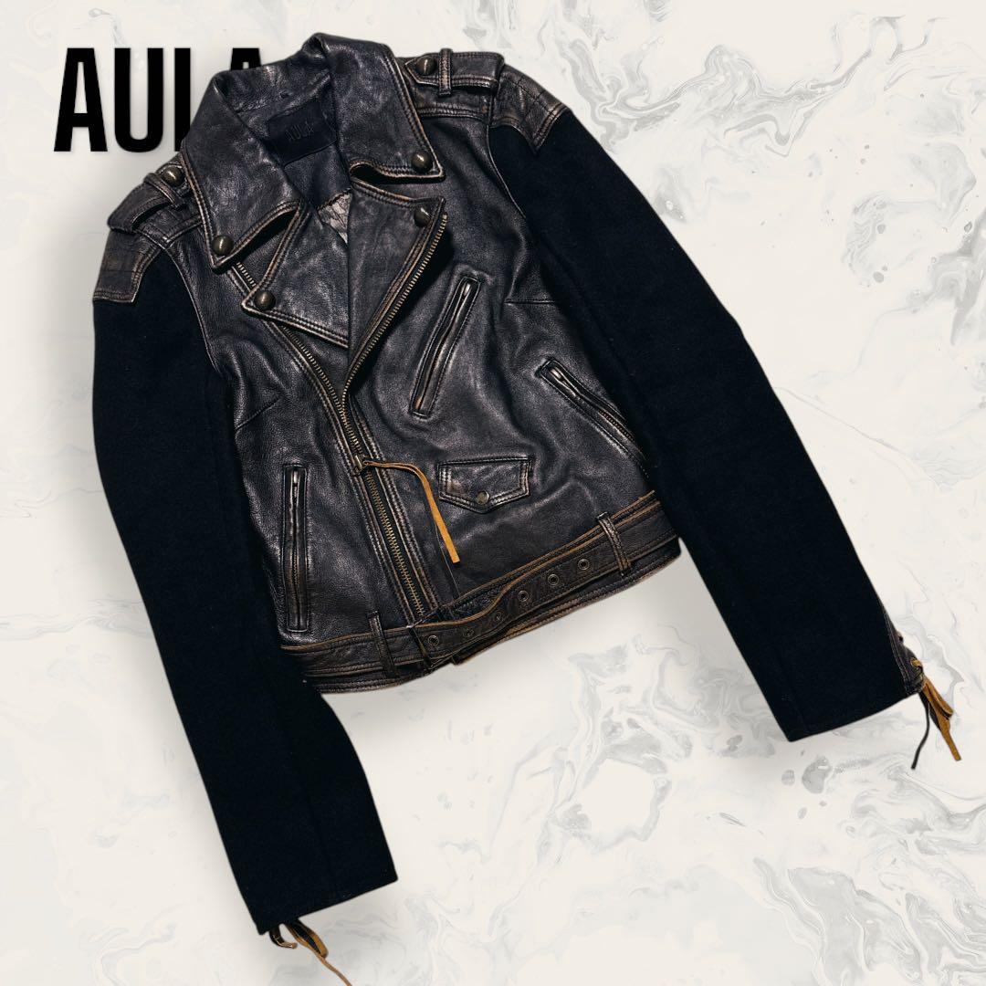 【ほぼ未使用】 AULA 本革 切替 ライダース ジャケット