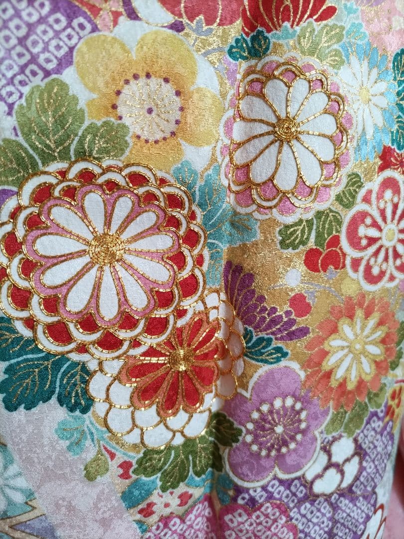 446.振袖7点セット　正絹　フルセット　成人式　京都きもの友禅 細身　美品