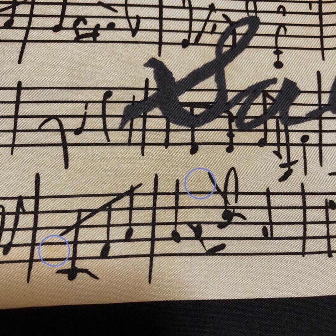 HERMES エルメス スカーフ カレ90 大判 黒 黄 ゴールド 音符