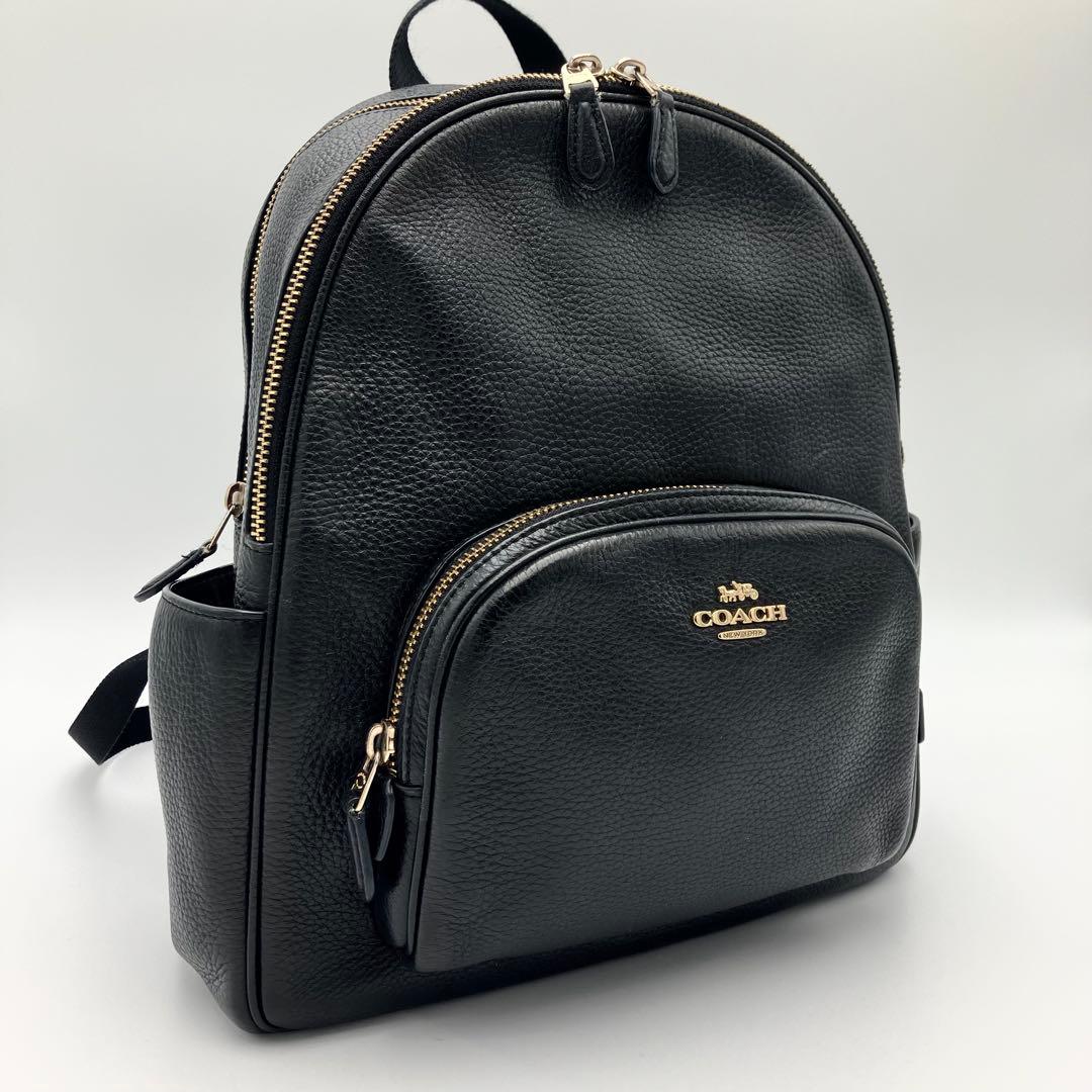 コーチ リュック バックパック ぺブルドレザー シボ革 2室 A4可 黒