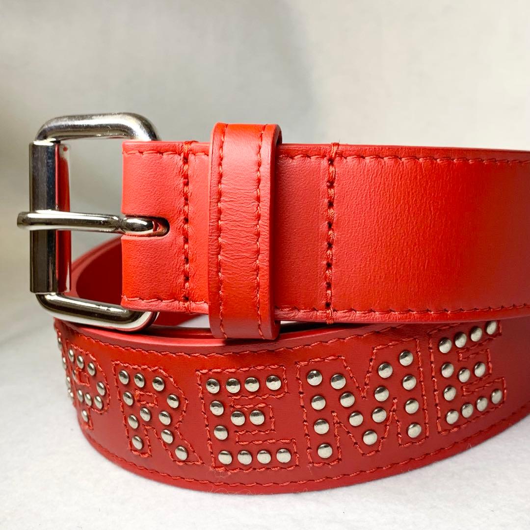 未使用級 18SS SUPREME ベルト レザー 本革 スタッズ レッド