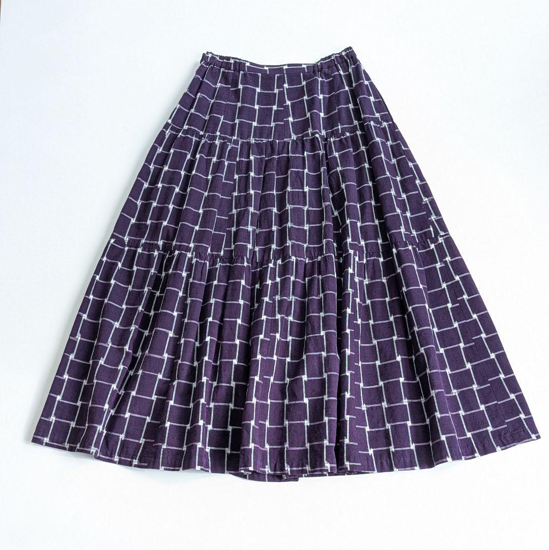 儀右ヱ門 ギエモン 久留米絣 三段ティアード ロングスカート 紫