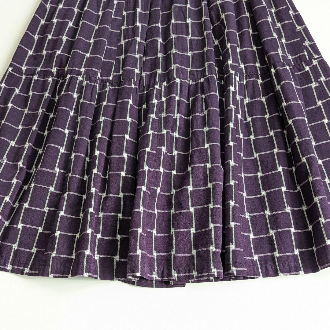 儀右ヱ門 ギエモン 久留米絣 三段ティアード ロングスカート 紫