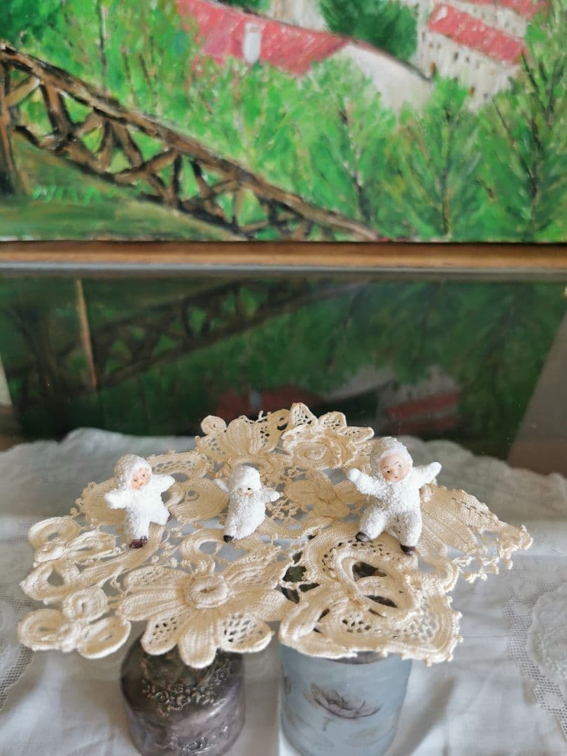 アンティーク アイリッシュクロシェレース 多層パンジー向日葵三つ葉 手編ドイリー