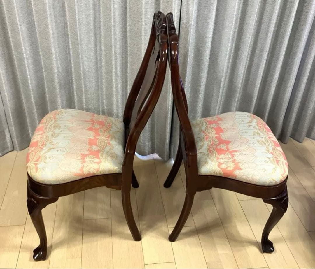 【送料無料地域限定］西洋カンセル社クイーンア様式ダイニング猫脚チェア２脚セット